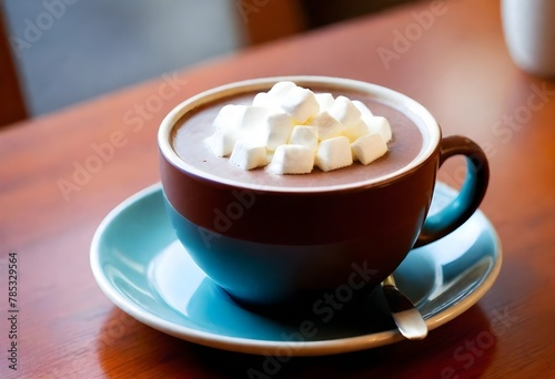 A Steaming Mug Of Hot Cocoa On A Cozy Cafe Table