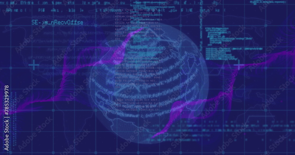 Image of globe spinning and data processing Image of globe spinning and data processing