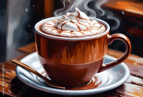 A Steaming Mug Of Hot Cocoa On A Cozy Cafe Table