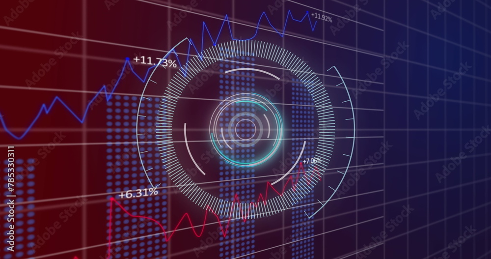 Image of scope scanning and data processing over blue background