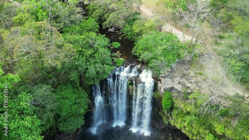 Drone shot of Llanos de Cortes waterfall located in Bagaces, Guanacaste, Costa Rica. photo