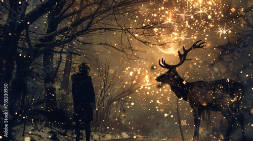 Deer and person with antlers fantasy pagan winter sols photo