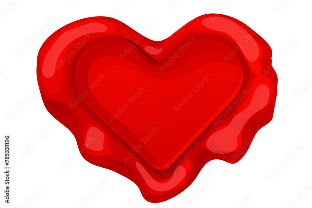 Romantic red wax seal heart shape isolated on white background. Holiday stamp, love letter decoration. 