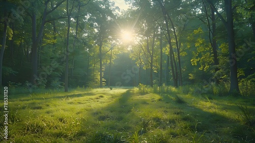 Serenity in Sun-Dappled Glade. Concept Serenity, Sunlight, Nature, Peaceful, Trees © Ян Заболотний