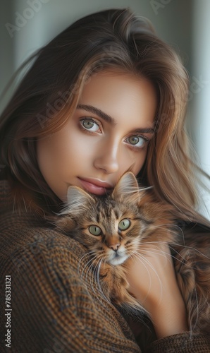 Woman Holding Cat in Arms