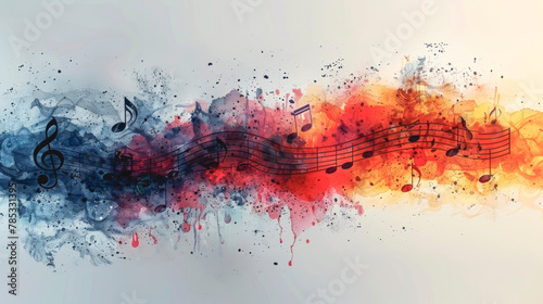 Abstract watercolor musical background with colorful notes.