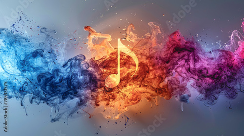 Musical note on a colorful abstract watercolor background.
