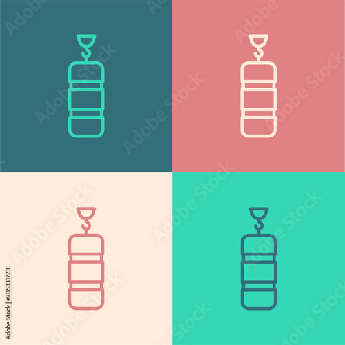 Pop art line Punching bag icon isolated on color background. Vector