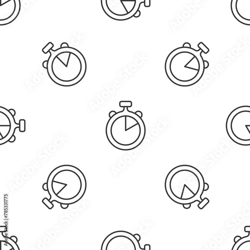 Grey line Stopwatch icon isolated seamless pattern on white background. Time timer sign. Chronometer sign. Vector