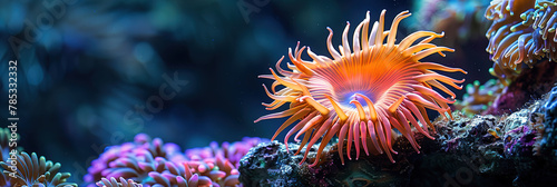 close up Sea anemone on a beautiful coral reef  with empty copy space 