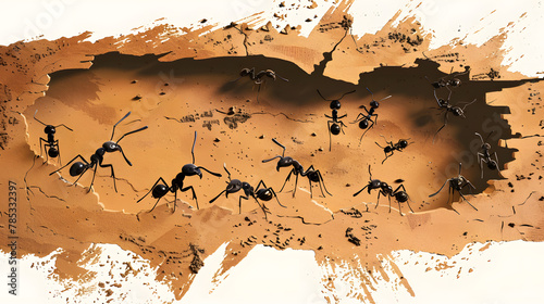 A close-up view of an ant colony illustration photo