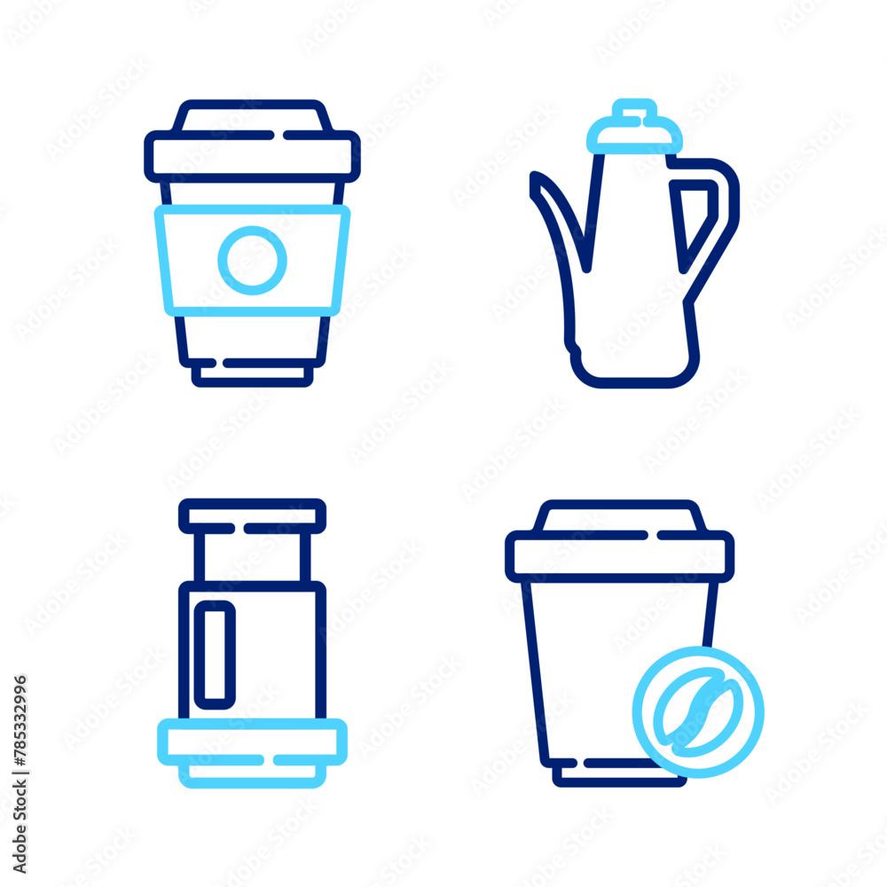 Set line Coffee cup to go, Aeropress coffee, Teapot and icon. Vector Set line Coffee cup to go, Aeropress coffee, Teapot and icon. Vector