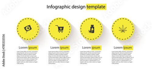 Set Marijuana or cannabis seeds, Shopping cart with marijuana, leaf oil and . Business infographic template. Vector
