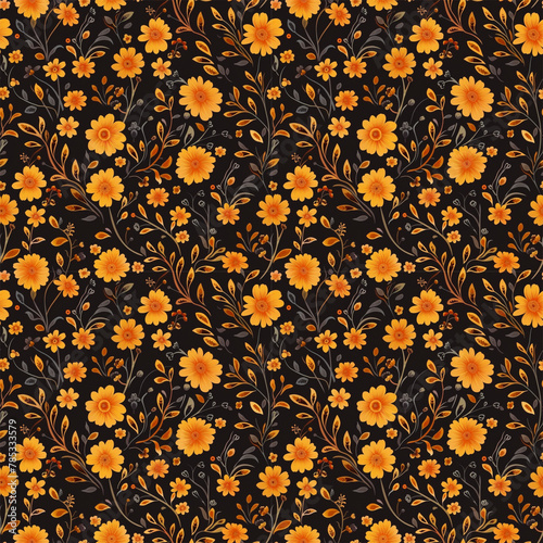 Floral orange color, form natural, seamless fabric pattern.