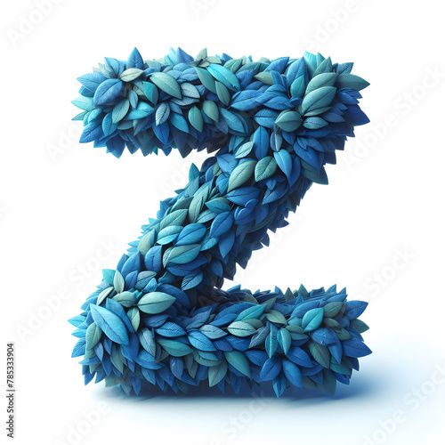 The letter z is made out of blue Leaves  Isolated on a white background  leaves font concept  Creative Alphabet  Letters  Natural Blue 
