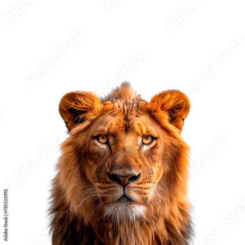 Close Up of a Lion on a White Background. Generative AI