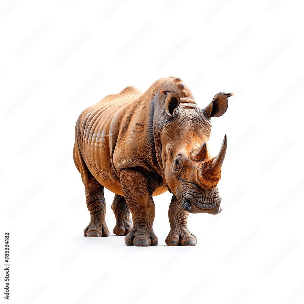 Rhinoceros Standing on White Background. Generative AI