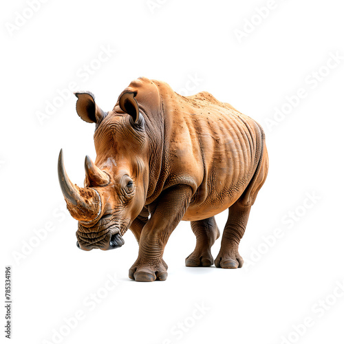Close-Up of a Rhinoceros on a White Background. Generative AI