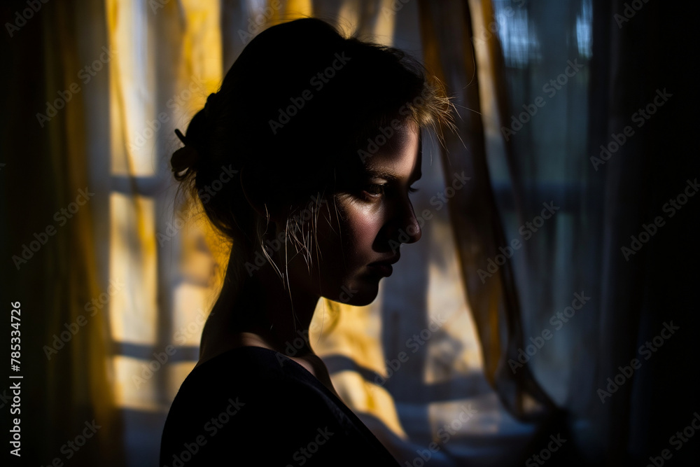 silhouette of a sad young woman partially in shadow, (3) silhouette of a sad young woman partially in shadow, (3)