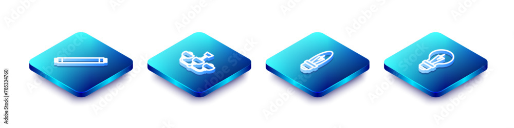 Set Isometric line Fluorescent lamp, Chandelier, Light bulb and icon. Vector Set Isometric line Fluorescent lamp, Chandelier, Light bulb and icon. Vector