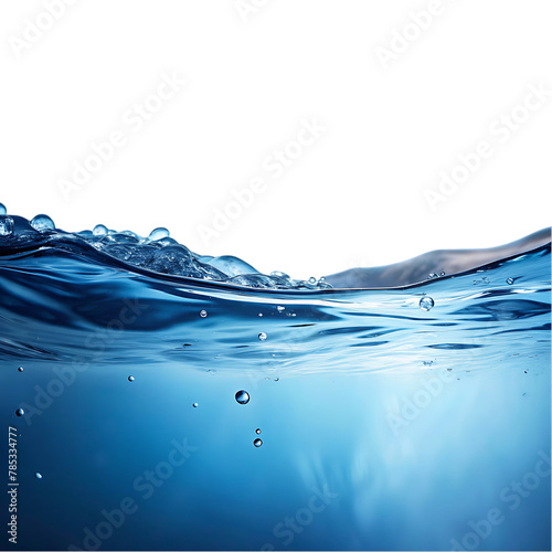 realistic blue water wave with bubbles on transparent background