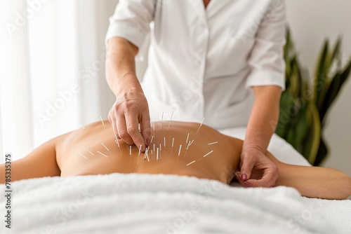 Acupuncture therapy session with asian female practitioner