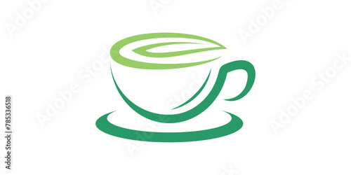 logo design combination of cup shape with tea leaves, drink, fresh, green tea, logo design template, symbol, icon, vector, creative idea. © Mas_W