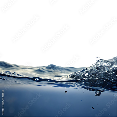 realistic blue water wave with bubbles on transparent background