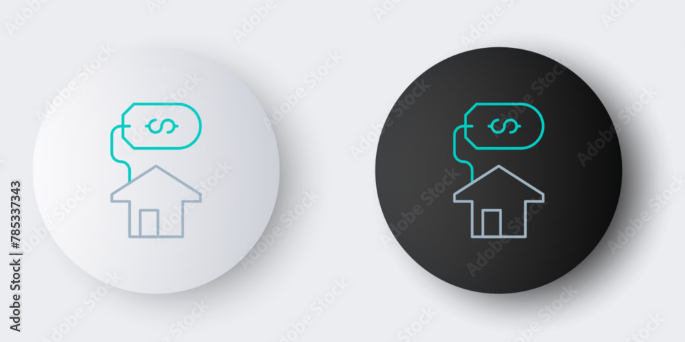 Line House with dollar symbol icon isolated on grey background. Home and money. Real estate concept. Colorful outline concept. Vector Line House with dollar symbol icon isolated on grey background. Home and money. Real estate concept. Colorful outline concept. Vector