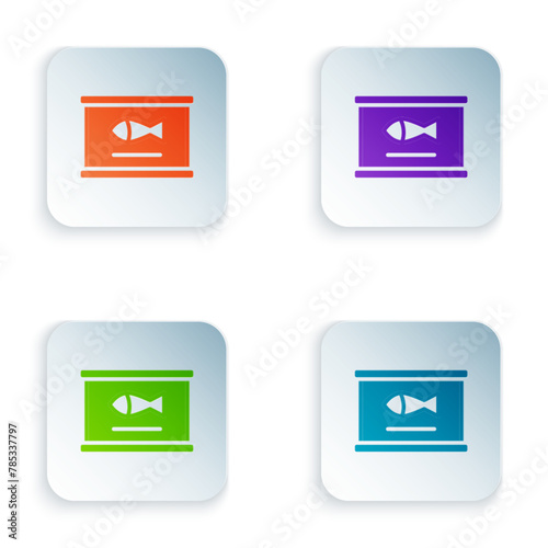 Color Canned fish icon isolated on white background. Set colorful icons in square buttons. Vector