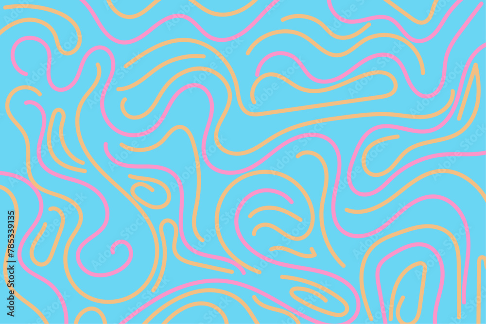 Fototapeta premium Abstract colorful hand-drawn doodle pattern with geometric wave lines on blue background. Editable stroke. Bright vector illustration for cards, business, banners, textile 