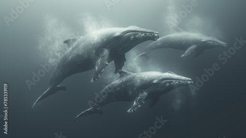 Three Whales Swimming at Night photo