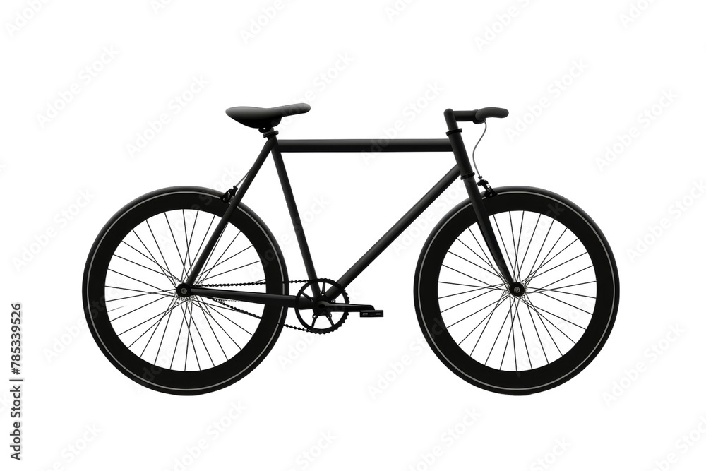 Solitary Eclipse: A Black Bicycle in Brilliant Isolation. On a White or Clear Surface PNG Transparent Background.