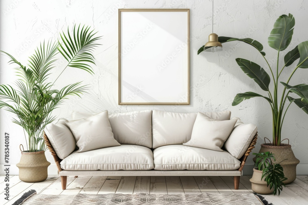 Living room - on the wall an empty picture frame. Beautiful simple AI generated image in 4K, unique. Living room - on the wall an empty picture frame. Beautiful simple AI generated image in 4K, unique.