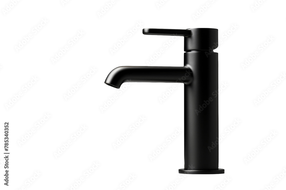 Elegant Monochrome Faucet Illuminated Against White Canvas. On a White or Clear Surface PNG Transparent Background. Elegant Monochrome Faucet Illuminated Against White Canvas. On a White or Clear Surface PNG Transparent Background.
