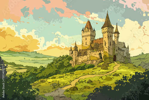 Castle, Vector illustration, background photo