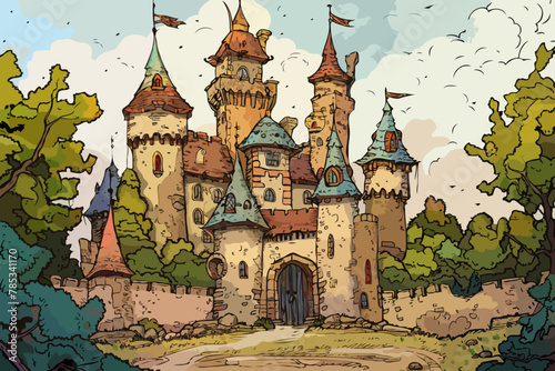 Castle, Vector illustration, background