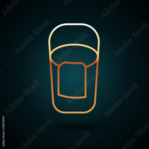 Gold line Bucket with rag icon isolated on dark blue background. Cleaning service concept. Vector