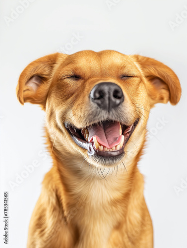 Close-up of a happy dog smiling