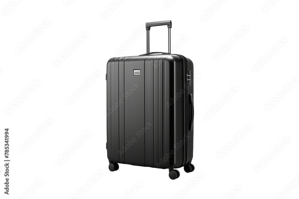 Journey Awaits: Stylish Black Suitcase Rolling on White Background. On a White or Clear Surface PNG Transparent Background. Journey Awaits: Stylish Black Suitcase Rolling on White Background. On a White or Clear Surface PNG Transparent Background.