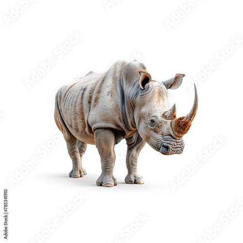 White Rhinoceros on White Background. Generative AI