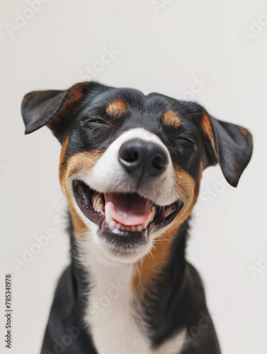 Close-up of a happy dog smiling