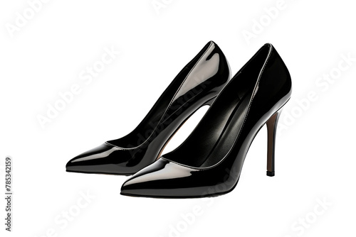 Elegant Black High Heels Dancing on White. On a White or Clear Surface PNG Transparent Background.