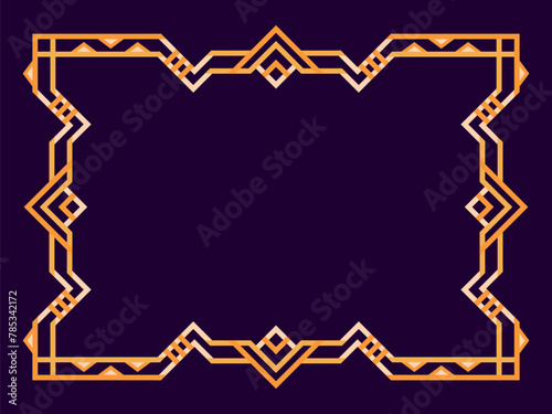 Art deco frame. Vintage linear border. Geometric frame in gold color in line art style with space for text. Design a template for invitation, leaflet and greeting card. Vector illustration