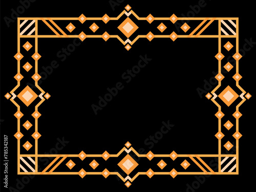 Art deco frame. Vintage linear border. Geometric frame in gold color in line art style with space for text. Design a template for invitation, leaflet and greeting card. Vector illustration