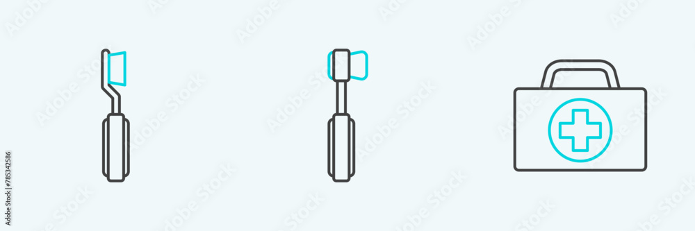 Set line First aid kit, Toothbrush and icon. Vector Set line First aid kit, Toothbrush and icon. Vector