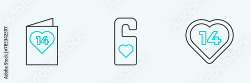 Set line Heart, Valentines day flyer with heart and Please do not disturb icon. Vector