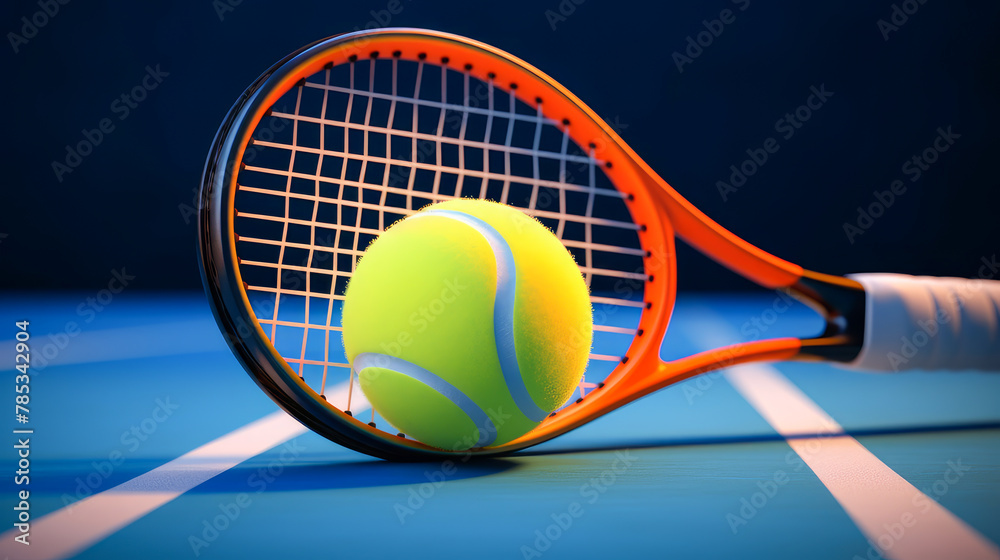 3d rendering a single tennis racquet lying with a yellow balls on white background. Tennis as sport. Tennis as hobby. Tennis classes.