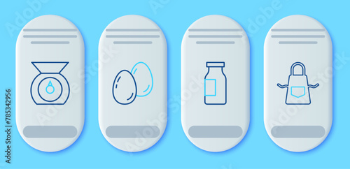 Set line Easter eggs, Bottle with milk, Scales and Kitchen apron icon. Vector