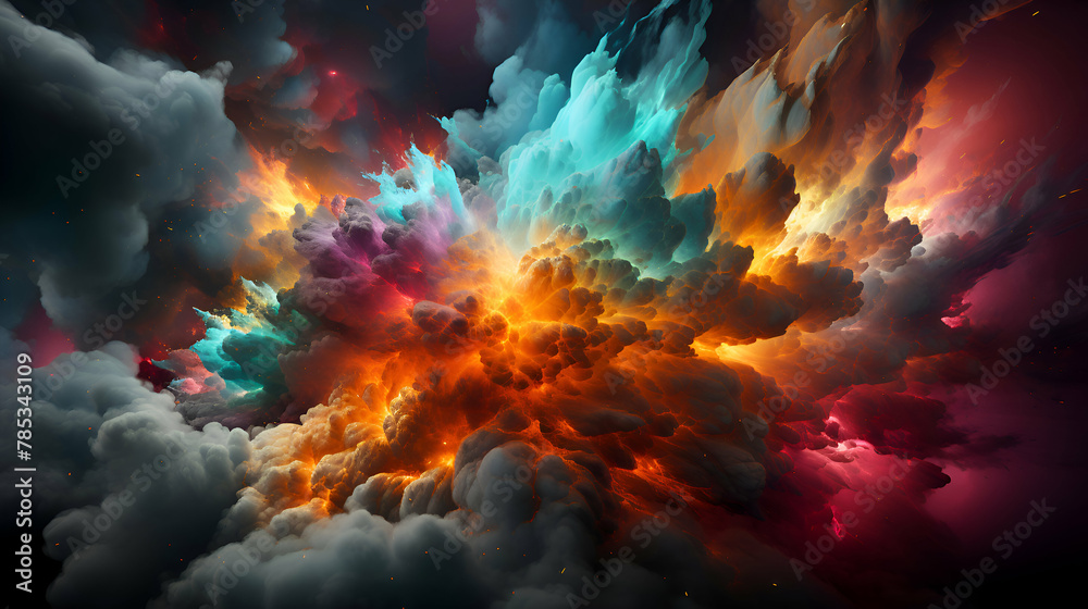 Fiery explosion in space. computer generated abstract background. 3D rendering